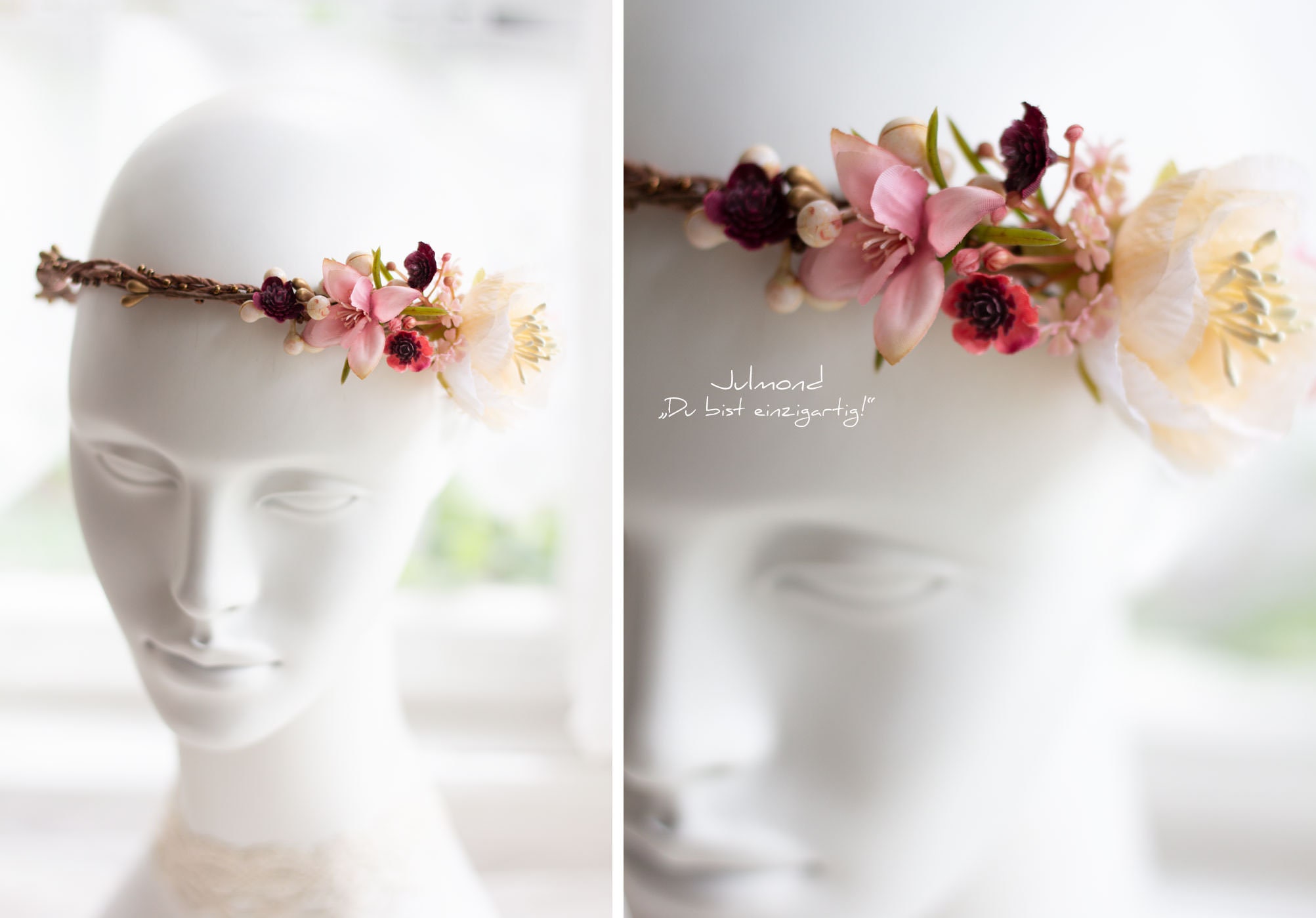 Hand Crafted Pink and Cream Floral Hair Crown Amazon.com : Ylapagne Crown for Girls & Women, Pink Headband  main image 4
