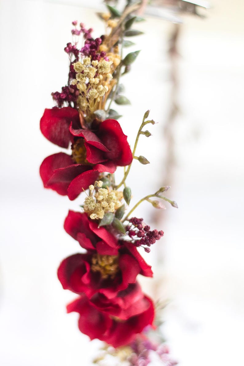 Rustic Hair Accessory with Red Roses – Wedding Flower Crown, Bridal Hairpiece, Red Rose Hair Wreath, Bridal Flower Accessory, Hair Crown image 7