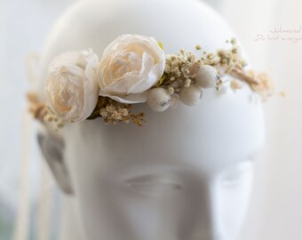 Haarband Ivory Rosen | Haarschmuck Braut Ivory Kopfschmuck Blumen | Haarschmuck Brautjungfer Blumenmädchen Elfenkrone | Haarkranz Blumen