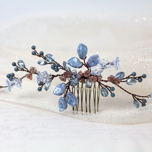 Peigne à cheveux de mariée en bleu avec perles et fleurs Accessoires pour cheveux de mariage en bleu peigne à cheveux bleu nuptial bijoux de cheveux de mariage peigne de mariée Variante B)