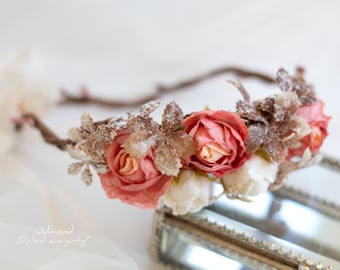 Bridal Hair Accessories Winter Wedding , Flower Wreath Winter Wedding , Fairy Hair Crown , Bridal Flower Hair Jewelry , Wedding Elf Headpieces