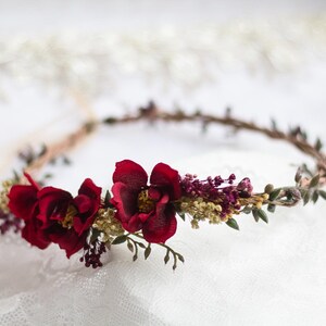 Rustic Hair Accessory with Red Roses – Wedding Flower Crown, Bridal Hairpiece, Red Rose Hair Wreath, Bridal Flower Accessory, Hair Crown image 5