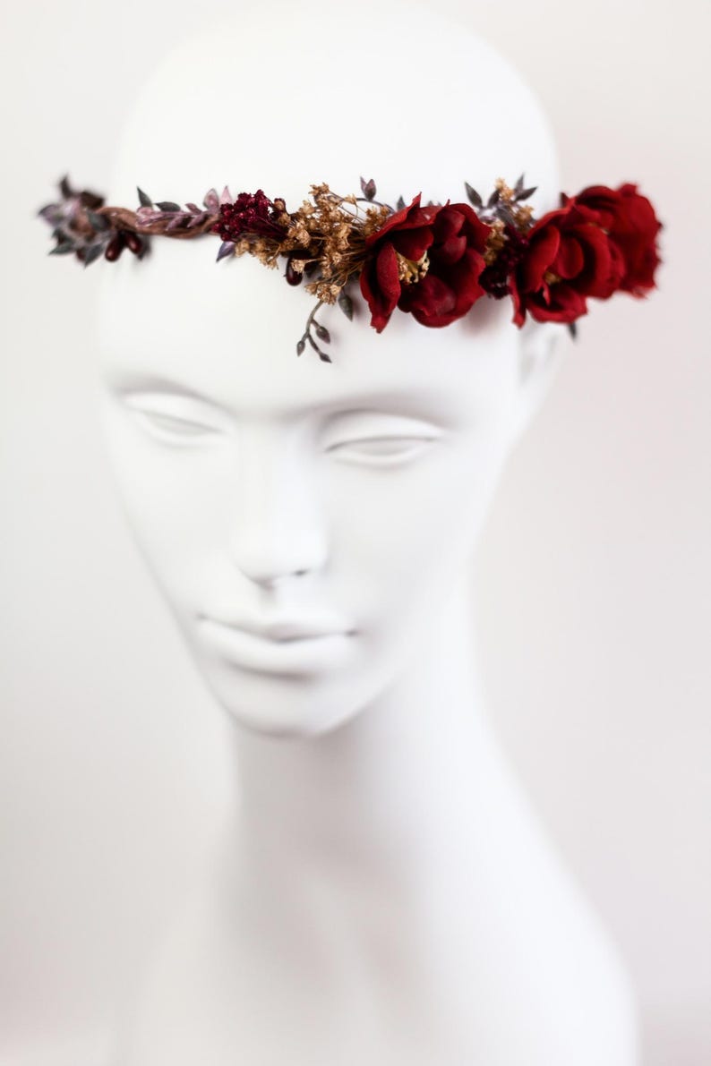 Rustic Hair Accessory with Red Roses – Wedding Flower Crown, Bridal Hairpiece, Red Rose Hair Wreath, Bridal Flower Accessory, Hair Crown image 11