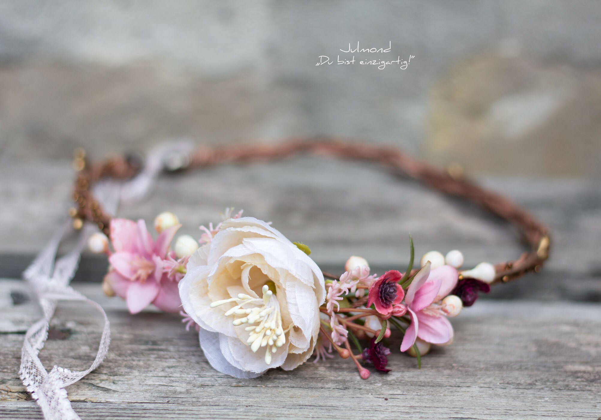 Flower Crown Wedding in Cream and Pink, Boho Bridal Hair  display picture 2