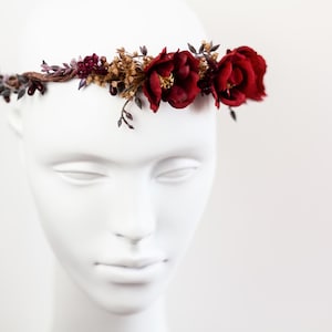 Rustic Hair Accessory with Red Roses – Wedding Flower Crown, Bridal Hairpiece, Red Rose Hair Wreath, Bridal Flower Accessory, Hair Crown image 9