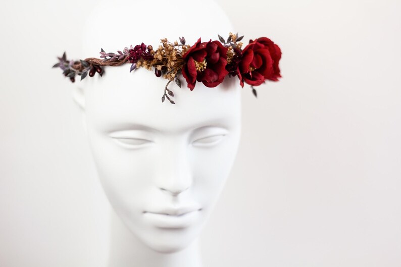 Rustic Hair Accessory with Red Roses – Wedding Flower Crown, Bridal Hairpiece, Red Rose Hair Wreath, Bridal Flower Accessory, Hair Crown image 9
