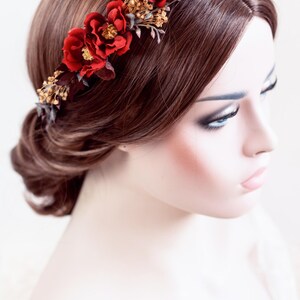 Rustic Hair Accessory with Red Roses – Wedding Flower Crown, Bridal Hairpiece, Red Rose Hair Wreath, Bridal Flower Accessory, Hair Crown image 12