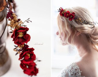 FOMIYES Weihnachts Kopfschmuck – Rote Beeren & Blumen Krone, Stirnband | Für Braut, Hochzeit, Fotoshooting