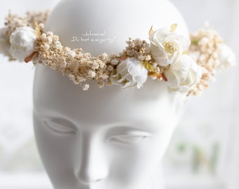 Vintage Accessoires pour cheveux Bride . Voile herbe fleur couronne cheveux . coiffes de fleurs de mariée romantiques couronne elfique . coiffes de fleurs couronne de fée