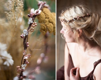 Rustic Fairy Crown in Rose Gold | Hair Accessories Bridal Wedding | Boho Hair Accessories Diadem | Bridal Elfen Hair Crown | Wedding Pearl Headpieces