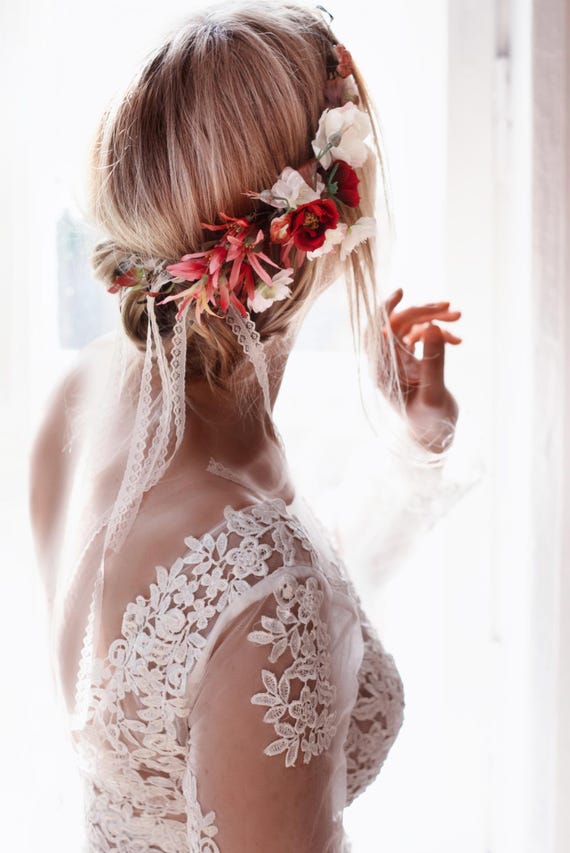 Boho Flower Crown, Blumenkranz, Haarkranz mit Blumen, Bridal Headpiece, Floral Hair Piece, Hochzeit Haar-Accessoires, Boho Headband