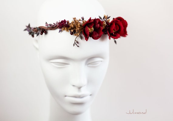 NET TOYS Blumen-Kranz Haarschmuck Rot – Boho-Style, Für Damen, Perfekt Für 70er-Party, Karneval & Festival