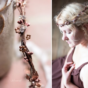 rustic fairy crown in rose gold Haarschmuck Braut Hochzeit Boho Haarschmuck Diadem bridal elfen hair crown wedding pearl headpieces Bild 2