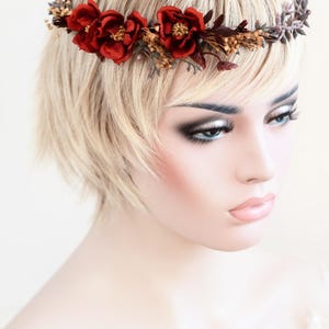 Rustic Hair Accessory with Red Roses – Wedding Flower Crown, Bridal Hairpiece, Red Rose Hair Wreath, Bridal Flower Accessory, Hair Crown image 10