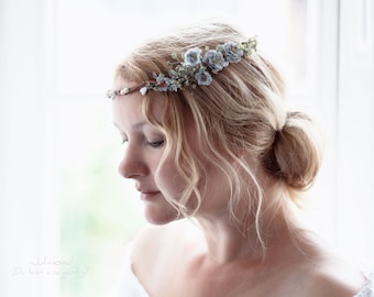 blue flower fairy crown for wedding | bridal flower hair band | flower tiara | bride headpieces in blue | wedding elfen crown | hair wreath