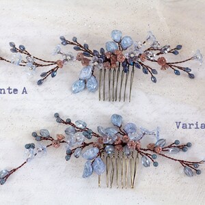 Bridal hair comb in blue with pearls and flowers Wedding hair accessories in blue bridal blue hair comb wedding hair jewelry bride comb image 6