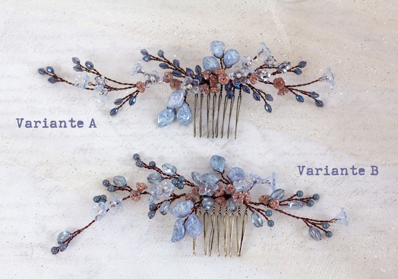 Bridal hair comb in blue with pearls and flowers Wedding hair accessories in blue bridal blue hair comb wedding hair jewelry bride comb image 6