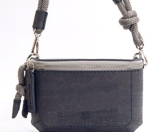Veykata Mini – Handmade Cork Crossbody Bag | Charcoal Vegan Purse | Sustainable Small Handbag | Eco Friendly Gift for Her or Him