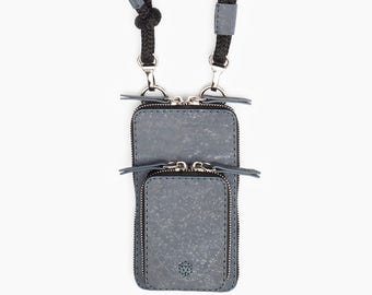 Skiddaw – Handmade Cork Phone Crossbody Bag | Charcoal Vegan Purse | Sustainable Mini Handbag | Eco Friendly Gift for Her or Him