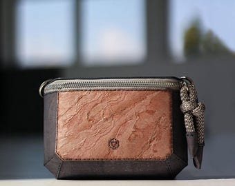 Veikata Mini – Charcoal Cork & Red Stone Crossbody | Vegan Minimalist Purse