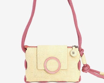 Sunset – Handmade Cork and Stone Crossbody Bag | Vanilla & Blush Vegan Purse | Sustainable Eco Handbag | Unique Natural Gift for Her
