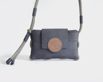 Sunset – Handmade Cork & Stone Crossbody Bag | Charcoal Vegan Purse | Sustainable Eco Handbag | Unique Natural Gift for Her or Him