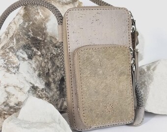 Skiddaw – Taupe Stone & Grey Cork Phone Bag | Handmade Vegan Crossbody | Sustainable Mini Purse | Eco Friendly Gift for Her or Him
