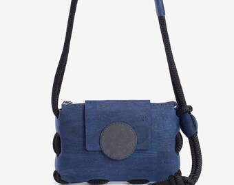 Handmade Denim Blue Cork Crossbody Bag | Vegan Stone Purse