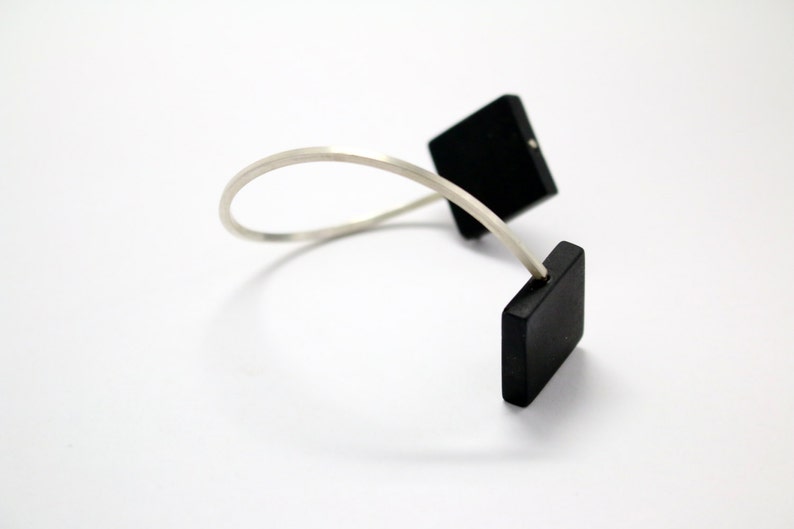 silver line bracelet with square black agates