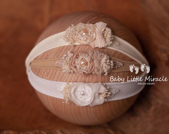 Baby Photo Prop, Beige Baby headband, photo prop, newborn headband, newborn tieback, Baby shower gift, Babtism headband, Tieback