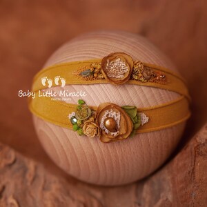 Mustard boho headband, baby Photo Prop, Baby headband, photo prop, newborn headband, newborn tieback, Baby shower gift,beige headand