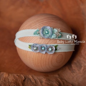 Baby blue headband, baby headband, photo prop, newborn headband, newborn tieback, baby shower gift, vintage headband, vintage headband