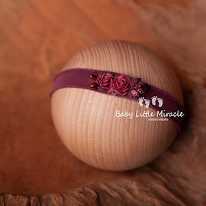 Baby wine headband, baby claret headband, photo prop, newborn headband, newborn tieback, Christmas headband