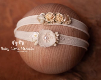 Baby Photo Prop, Baby headband, photo prop, newborn headband, newborn tieback, Baby shower gift, Babtism headband, Ivory headband, Tieback