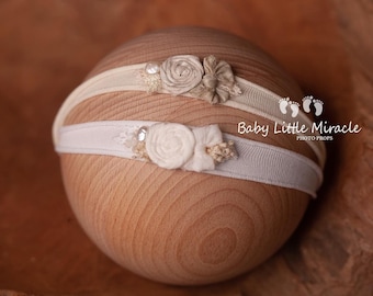 Baby photo prop, baby headband, photo prop, newborn headband, newborn tieback, baby shower gift, babtism headband, cream headband, Vintage