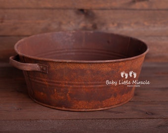 Rusty bowl, rustic tube, rustic bowl, vintage tube, milkbath bowl, newborn photography, baby photo prop, metal bowl, smash cake bowl