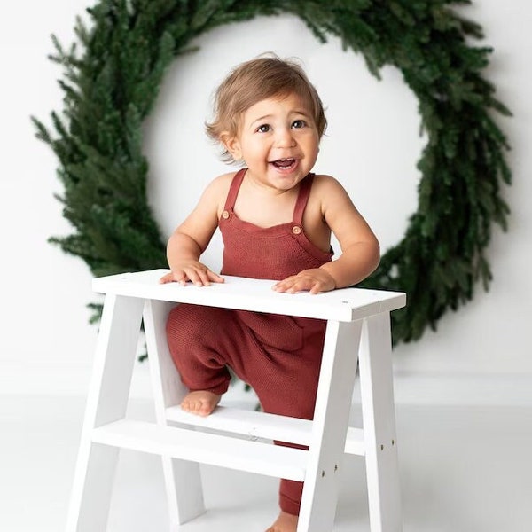 Échelle en bois, accessoire photo, accessoire de garde d'enfants, tabouret en bois, échelle blanche, petite échelle, accessoire de photographie de bébé, échelle rustique