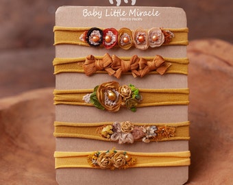 Headbands set, mustard headbands set, baby headbands, baby elastic headbands, boho headbands set, newborn photo prop, baby photo prop