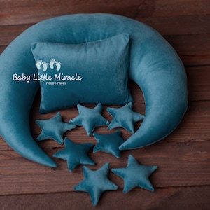 Blue velvet moon with little 7 stars, posing pillow moon, photo prop, moon pillow, newborn photo props, newborn pillow, baby shower gift