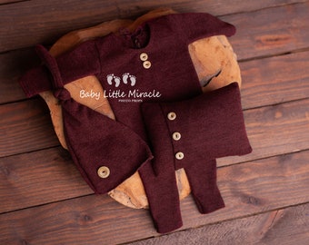 Newborn photo prop Christmas newborn set, claret newborn set, photo prop, Christmas romper, claret newborn romper, newborn photo pillow