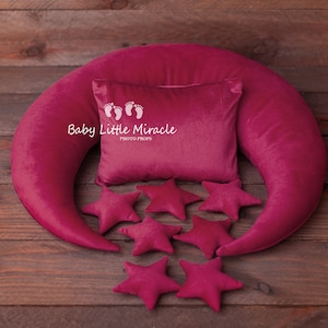 Wine velvet moon with little 7 stars, posing pillow moon, photo prop,moon pillow,newborn photo props,newborn pillow, Christmas photo prop