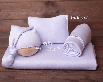 OPHELIA lilac set, newborn set, newborn photo set, newborn props, backdrop fabric, newborn hat, newborn pillo, newborn wrap