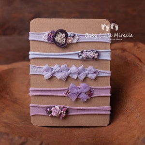 Lilac headbands set, baby photo prop, baby headbands, purple headbands, photo prop, newborn headband, newborn tieback, baby shower gift