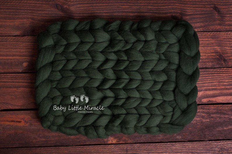 100 Wool Blanket Chunky Wool Blanket Dark Green Blanket Etsy