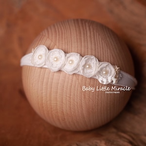 Christening headband, white wreath, baby photo prop, baby headband, photo prop,newborn headband, newborn tieback,baby shower gift,white halo