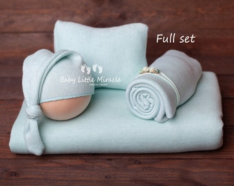 OPHELIA mint simply set, newborn set, newborn photo set, newborn props, backdrop fabric, newborn hat, newborn pillo, newborn wrap