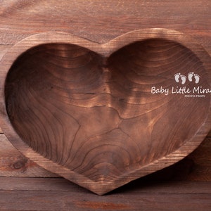 Heart wooden bowl, wooden bowl, newborn photo prop, rustic wooden bowl, sitter photo prop, vinted heart bowl, kitchen bowl