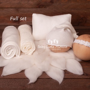 Newborn set, chunky wool cloud, wool flower, ivory newborn set, newborn photo prop, newborn wrap, baby shower gift