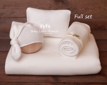 OPHELIA ivory simply set, newborn set, newborn photo set, newborn props, backdrop fabric, newborn hat, newborn pillo, newborn wrap