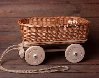 Wicker cart, trolley for boys, garden trolley, wicker trolley, photo props, wooden photo prop, handmade trolley, wicker  stroller